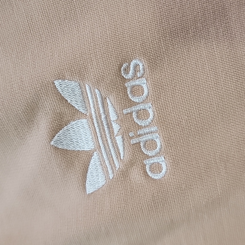 👅 ADIDAS OVERSIZED COLORBLOCK CREAM BEIGE TAN WHITE STRIPE CUTE CROP T SHIRT - Picture 4 of 8